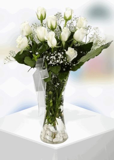 Tekstilkent Çiçekçi - vazo+15-beyaz-gul